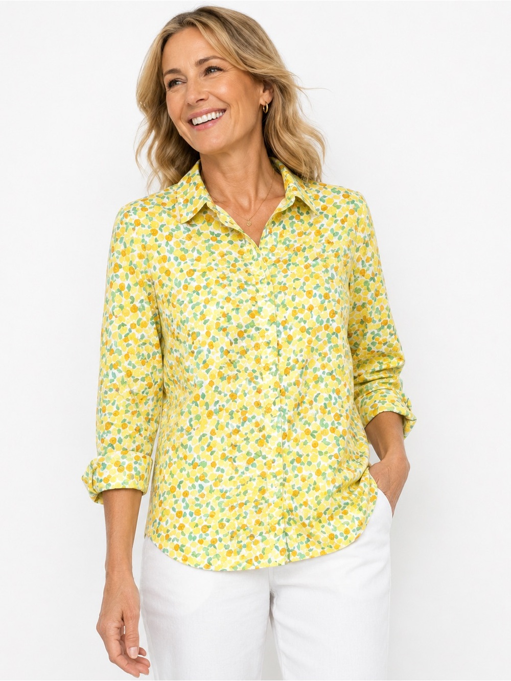 D&Co Retro Citrus Print Button Up Top Garden Party Cottagecore Large☀️☀️☀️